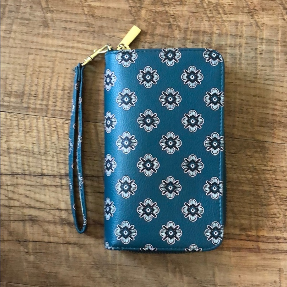Teal print wallet clutch